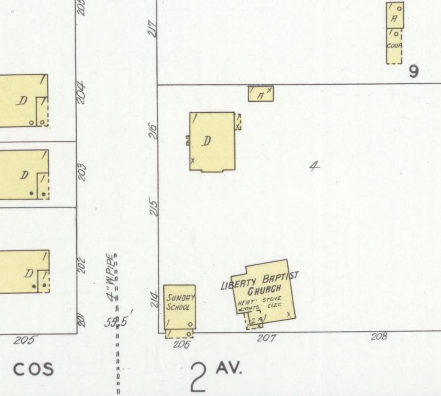 1927 map showing Liberty Baptist Church on Cos Avenue